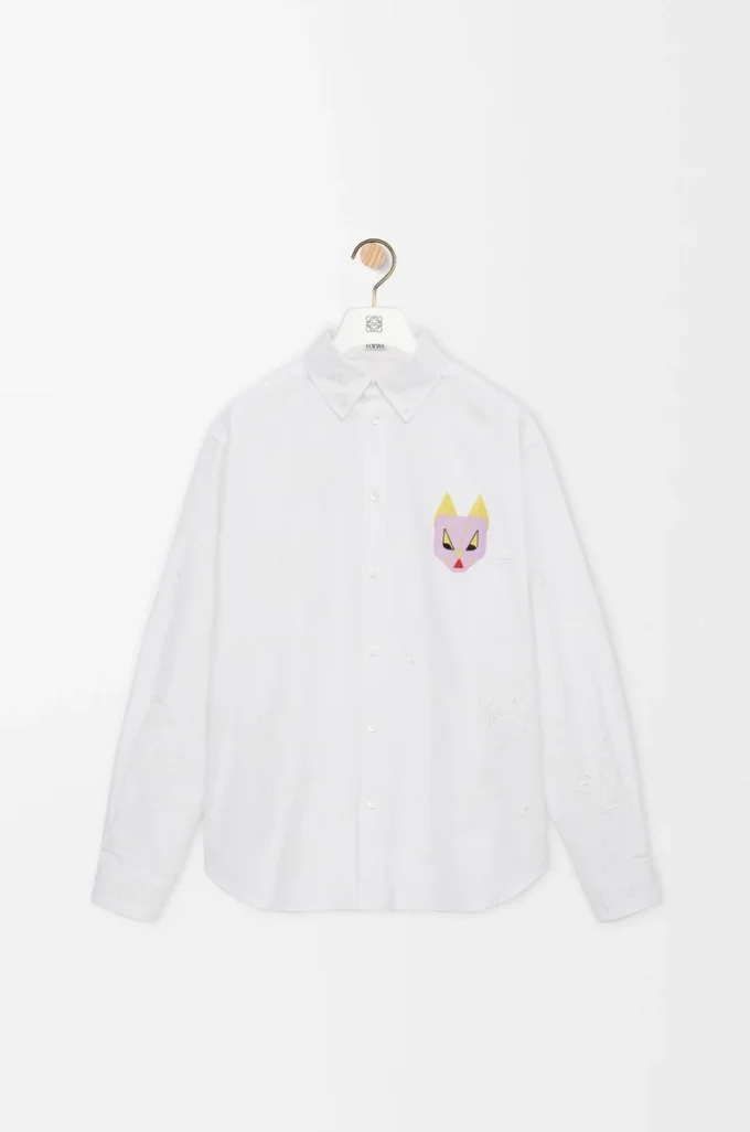Camisa de algodón blanco/multicolor Camisa de algodón blanco/multicolor