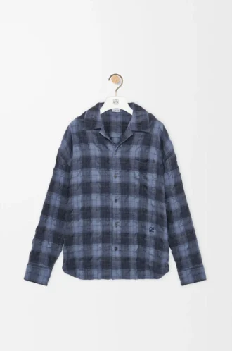 Camisa de lana y algodón azul marino