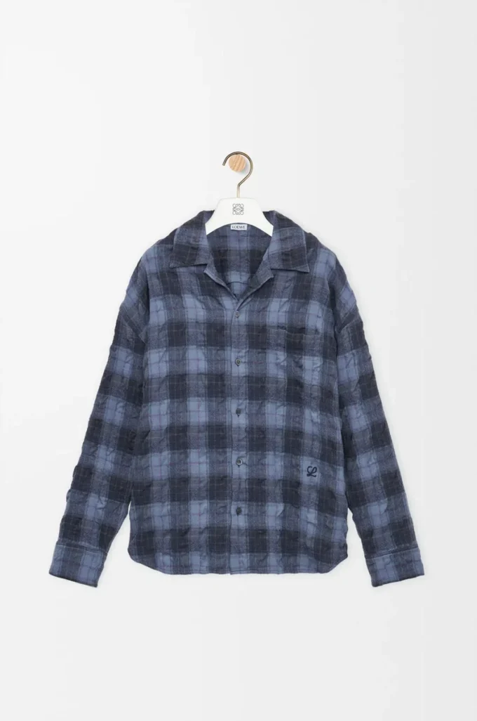 Camisa de lana y algodón azul marino