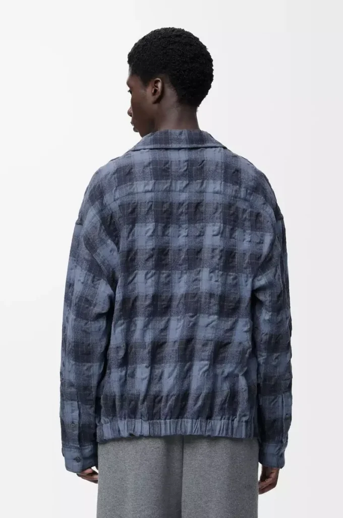 Camisa de lana y algodón azul marino