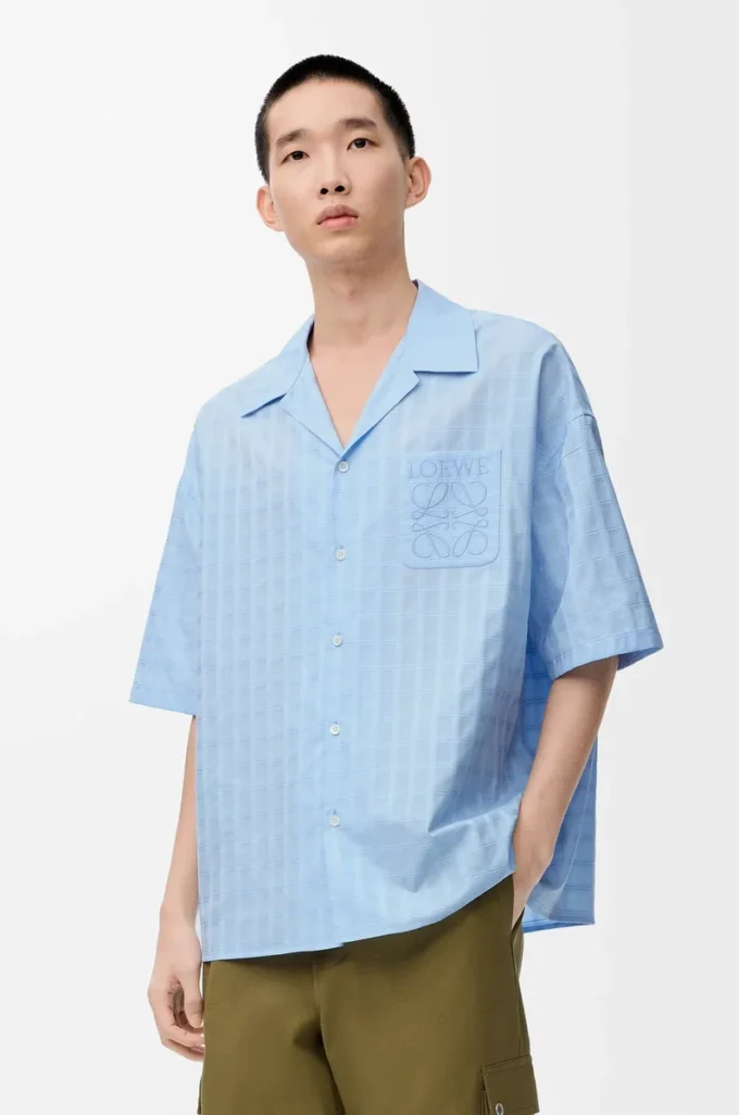 Camisa de manga corta de algodón azul claro Camisa de manga corta de algodón azul claro