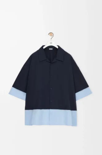 Camisa de manga corta de algodón azul marino oscuro/azul claro