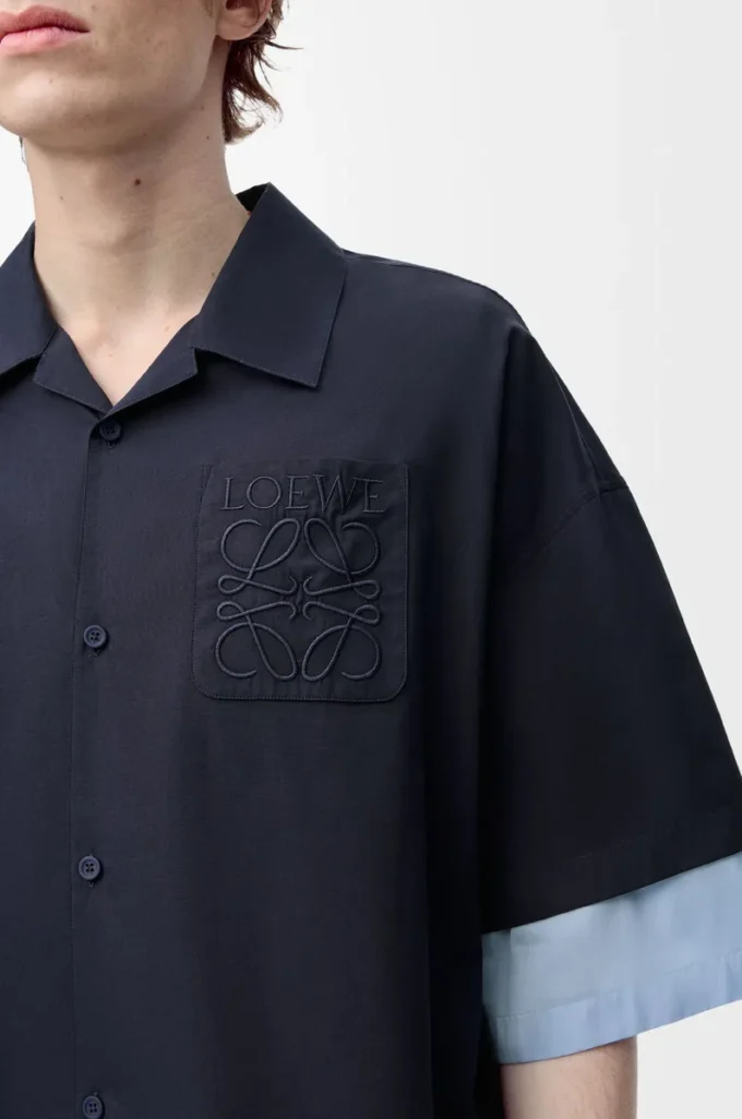Camisa de manga corta de algodón azul marino oscuro/azul claro Camisa de manga corta de algodón azul marino oscuro/azul claro