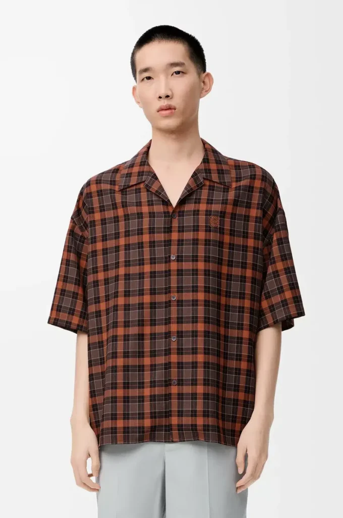 Camisa de manga corta de mezcla de lana Naranja/Negro Camisa de manga corta de mezcla de lana Naranja/Negro