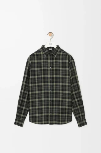 Camisa de mezcla de lana caqui/negro
