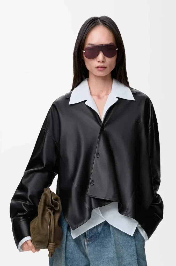 Camisa de piel de cordero napa negra Camisa de piel de cordero napa negra