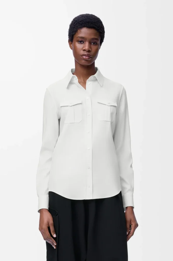 Camisa de viscosa elástica en color blanco Camisa de viscosa elástica en color blanco