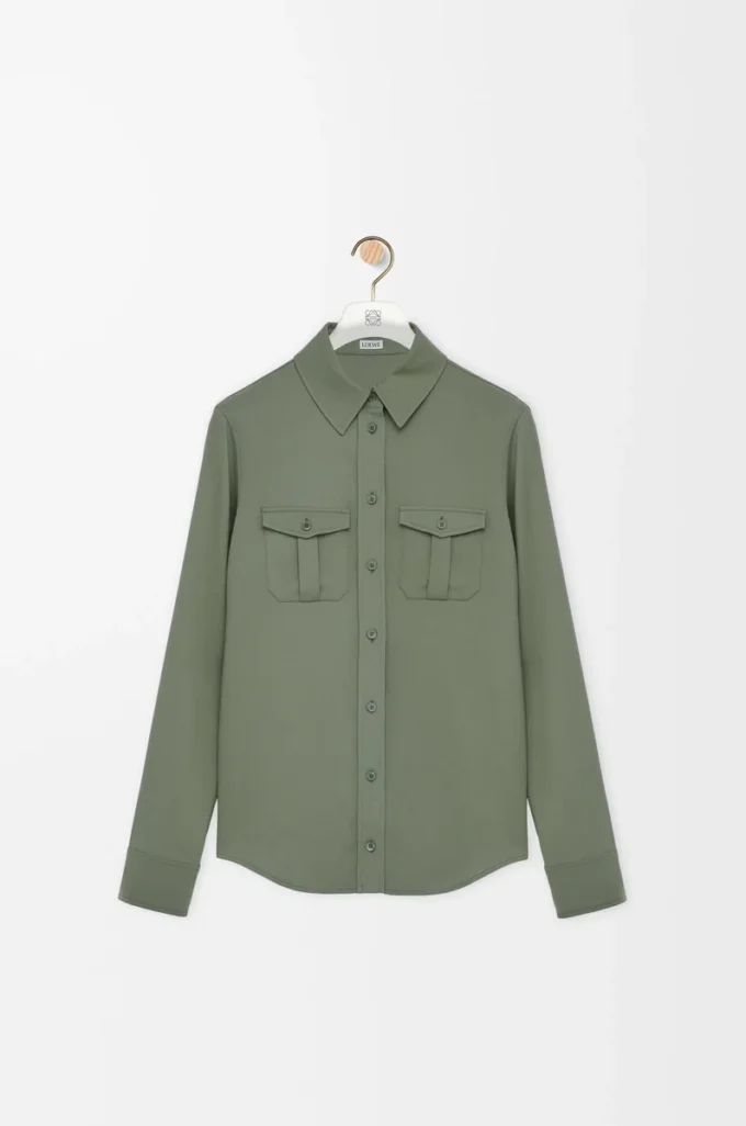 Camisa de viscosa elástica verde caqui claro Camisa de viscosa elástica verde caqui claro