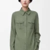 Camisa de viscosa elástica verde caqui claro Camisa de viscosa elástica verde caqui claro