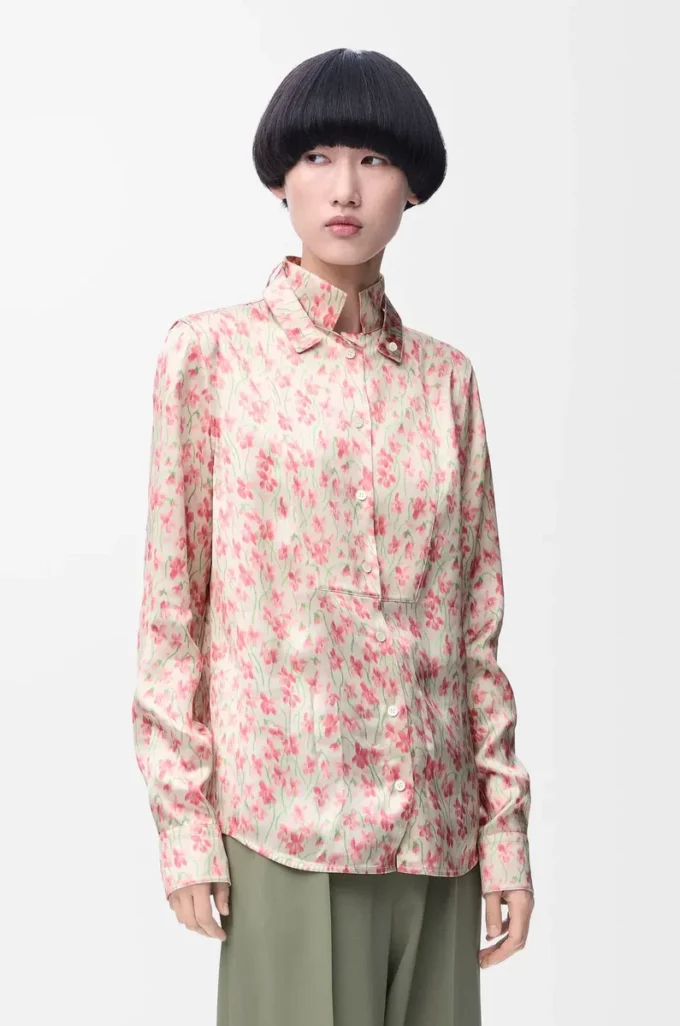 Camisa de viscosa en blanco/rosa Camisa de viscosa en blanco/rosa