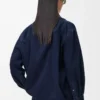 Camisa drapeada de denim índigo oscuro Camisa drapeada de denim índigo oscuro