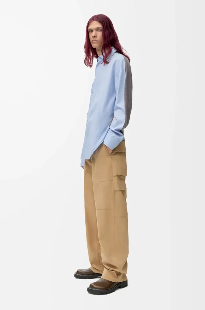 Camisa híbrida de algodón y lana Azul claro/Gris