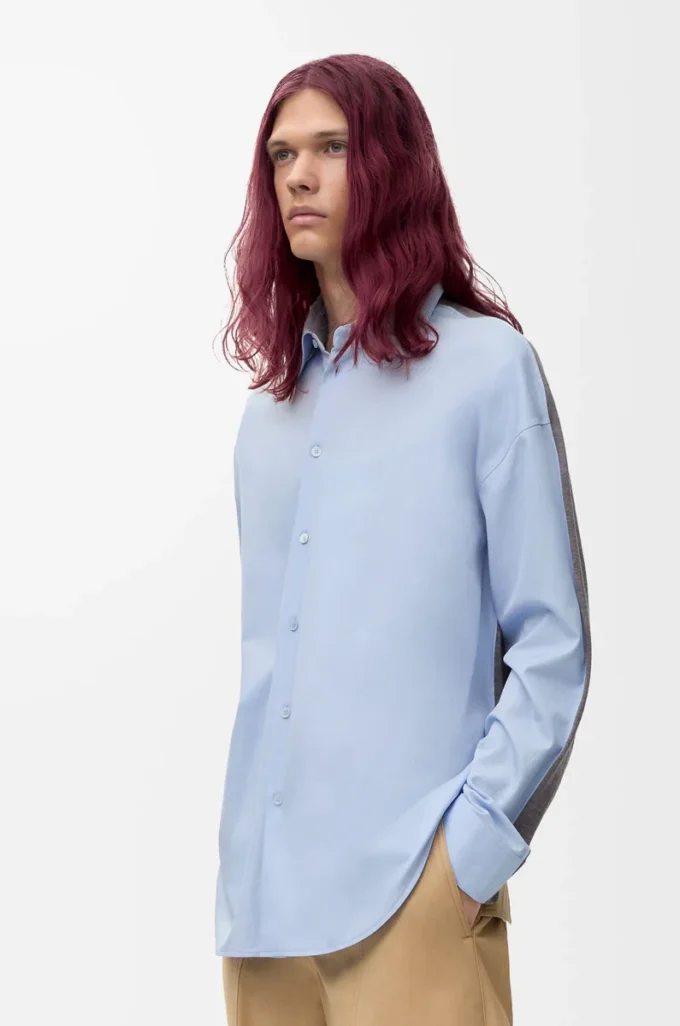 Camisa híbrida de algodón y lana Azul claro/Gris