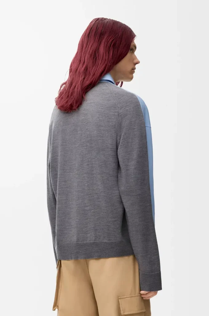 Camisa híbrida de algodón y lana Azul claro/Gris