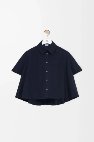 Camisa trapecio de manga corta en algodón azul marino