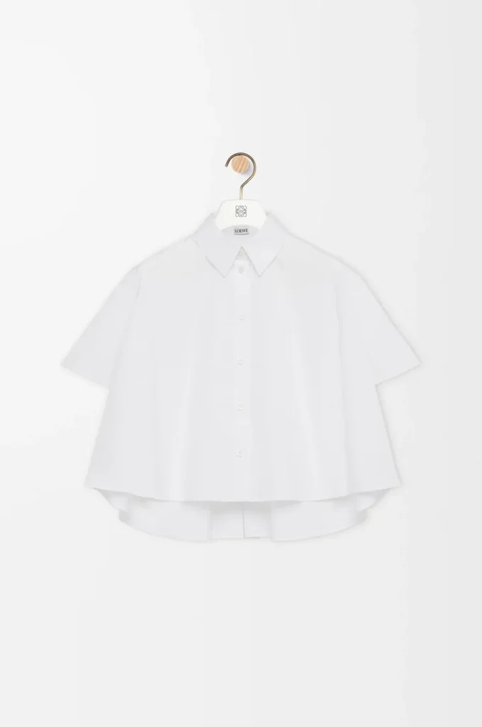 Camisa trapecio de manga corta en algodón blanco Camisa trapecio de manga corta en algodón blanco