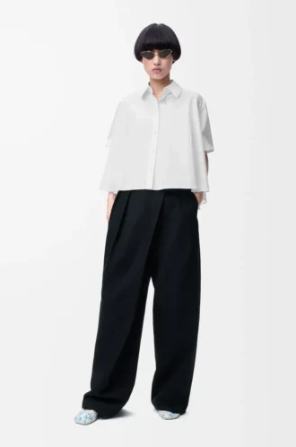 Camisa trapecio de manga corta en algodón blanco