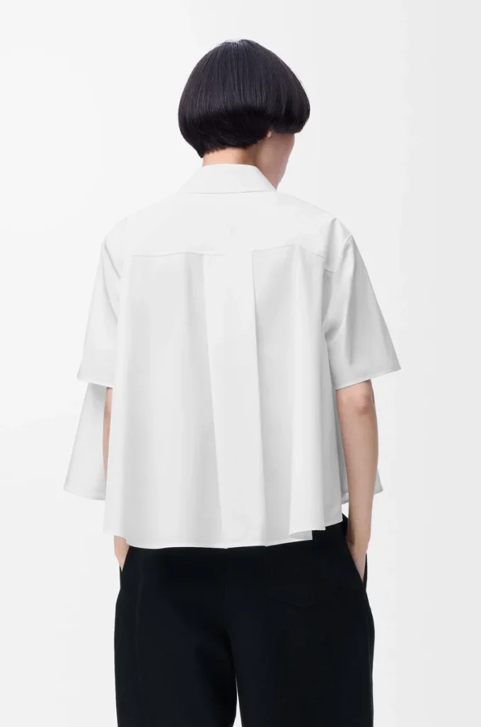 Camisa trapecio de manga corta en algodón blanco Camisa trapecio de manga corta en algodón blanco