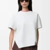 Camiseta asimétrica de mezcla de algodón, color blanco Camiseta asimétrica de mezcla de algodón, color blanco