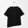 Camiseta asimétrica de mezcla de algodón, color negro Camiseta asimétrica de mezcla de algodón, color negro