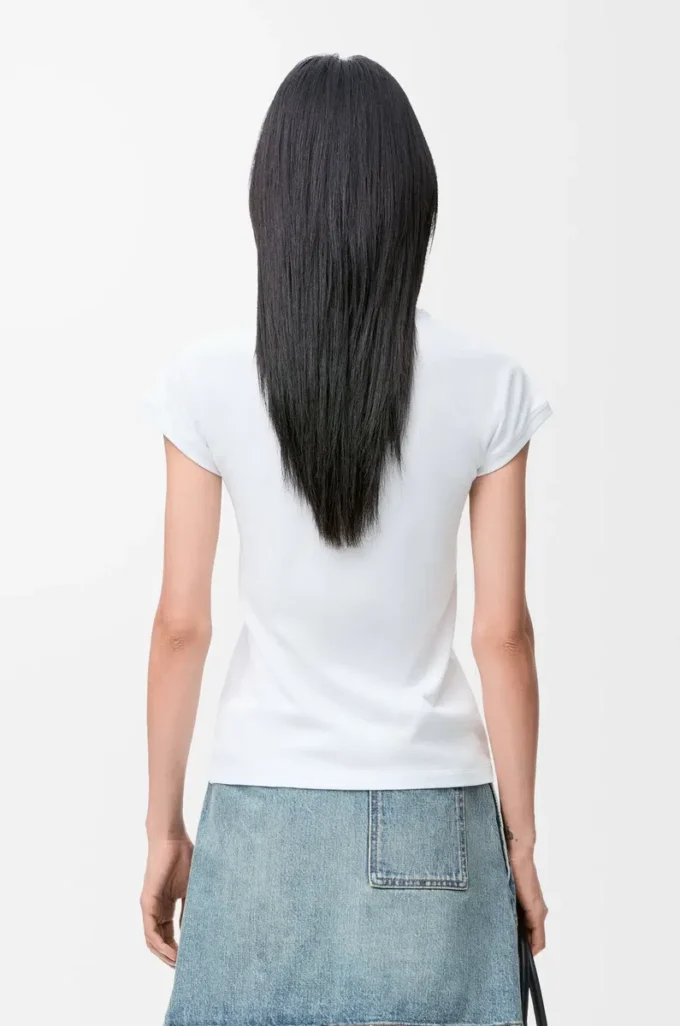 Camiseta de corte pequeño en mezcla de algodón Blanco Camiseta de corte pequeño en mezcla de algodón Blanco