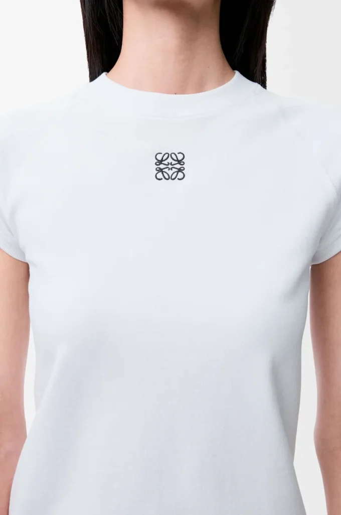 Camiseta de corte pequeño en mezcla de algodón Blanco Camiseta de corte pequeño en mezcla de algodón Blanco