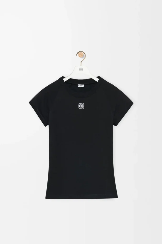 Camiseta de corte pequeño en mezcla de algodón Negro Camiseta de corte pequeño en mezcla de algodón Negro