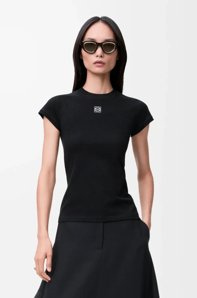 Camiseta de corte pequeño en mezcla de algodón Negro Camiseta de corte pequeño en mezcla de algodón Negro
