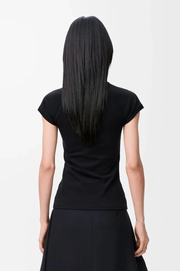 Camiseta de corte pequeño en mezcla de algodón Negro Camiseta de corte pequeño en mezcla de algodón Negro