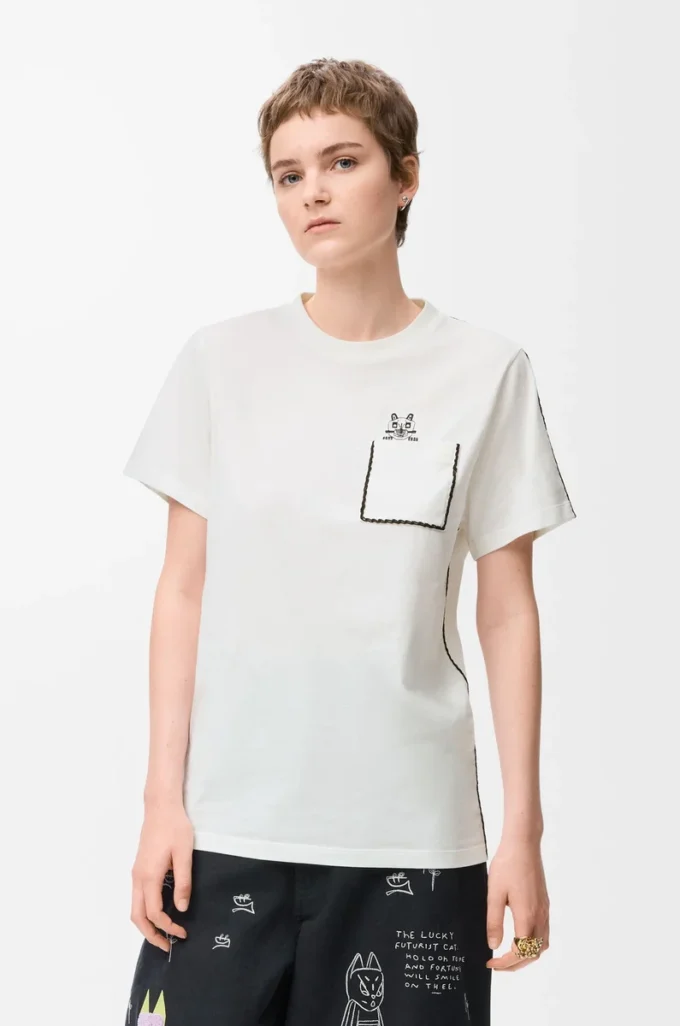 Camiseta de corte recto en algodón blanco Camiseta de corte recto en algodón blanco