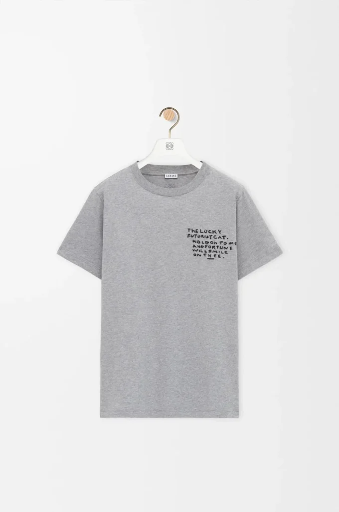 Camiseta de corte recto en algodón gris jaspeado Camiseta de corte recto en algodón gris jaspeado