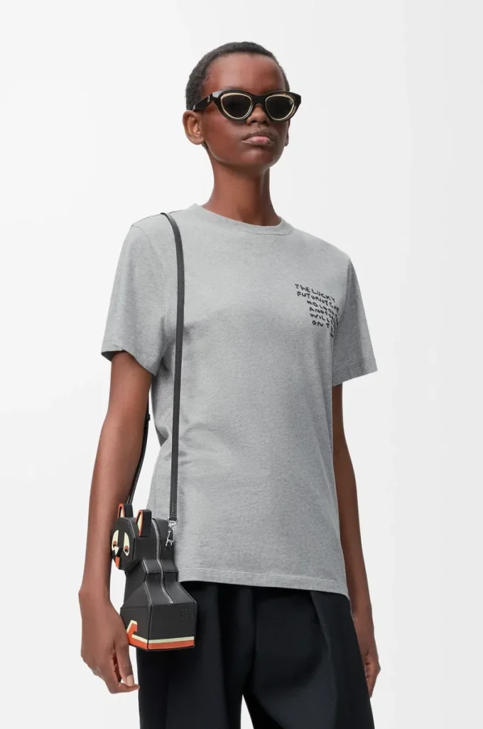 Camiseta de corte recto en algodón gris jaspeado Camiseta de corte recto en algodón gris jaspeado