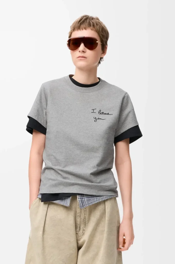Camiseta de corte recto en algodón gris jaspeado Camiseta de corte recto en algodón gris jaspeado