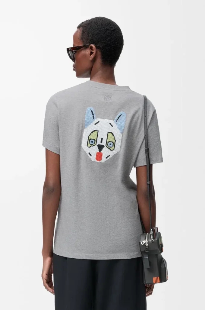 Camiseta de corte recto en algodón gris jaspeado Camiseta de corte recto en algodón gris jaspeado