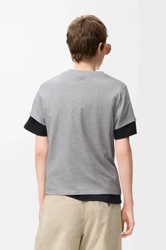 Camiseta de corte recto en algodón gris jaspeado Camiseta de corte recto en algodón gris jaspeado
