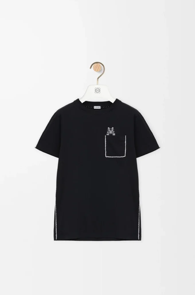 Camiseta de corte recto en algodón Negro Camiseta de corte recto en algodón Negro