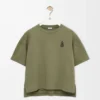 Camiseta de corte recto en mezcla de algodón Verde caqui Camiseta de corte recto en mezcla de algodón Verde caqui