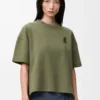 Camiseta de corte recto en mezcla de algodón Verde caqui Camiseta de corte recto en mezcla de algodón Verde caqui
