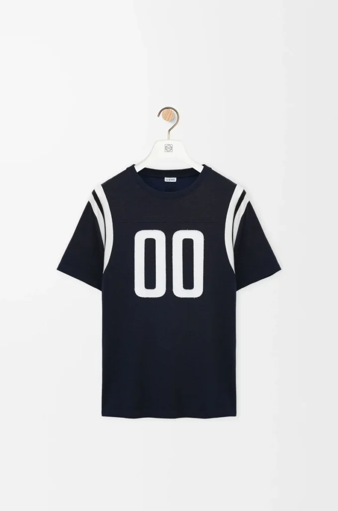 Camiseta de corte regular en algodón y viscosa azul marino oscuro Camiseta de corte regular en algodón y viscosa azul marino oscuro
