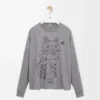 Camiseta de manga larga de algodón gris jaspeado Camiseta de manga larga de algodón gris jaspeado