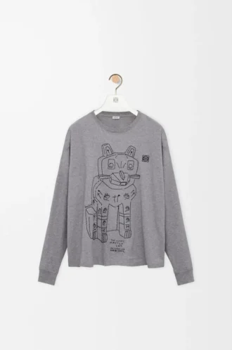 Camiseta de manga larga de algodón gris jaspeado