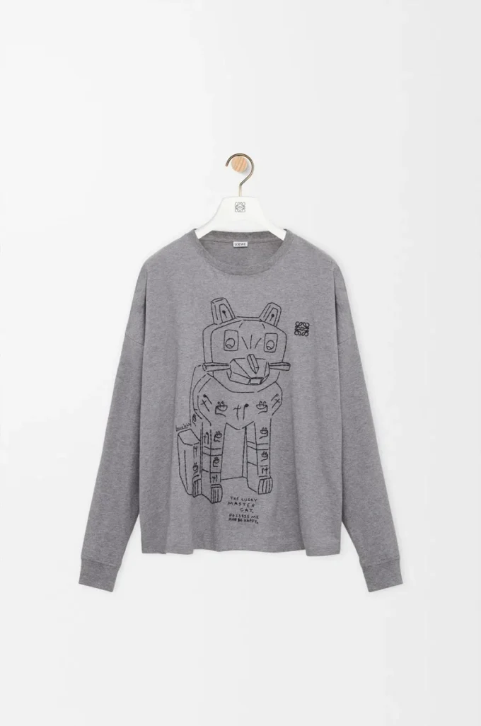 Camiseta de manga larga de algodón gris jaspeado Camiseta de manga larga de algodón gris jaspeado