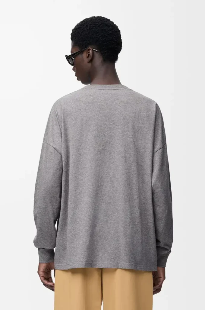 Camiseta de manga larga de algodón gris jaspeado Camiseta de manga larga de algodón gris jaspeado