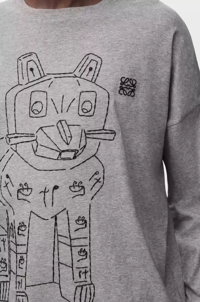 Camiseta de manga larga de algodón gris jaspeado Camiseta de manga larga de algodón gris jaspeado