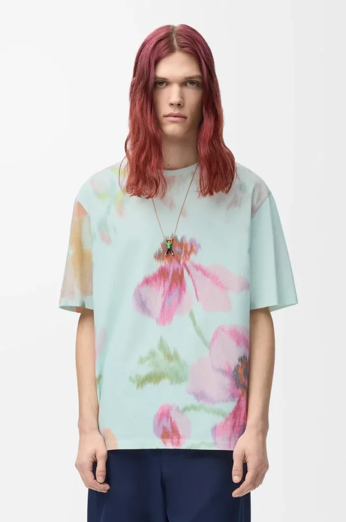 Camiseta holgada de algodón azul claro/multicolor