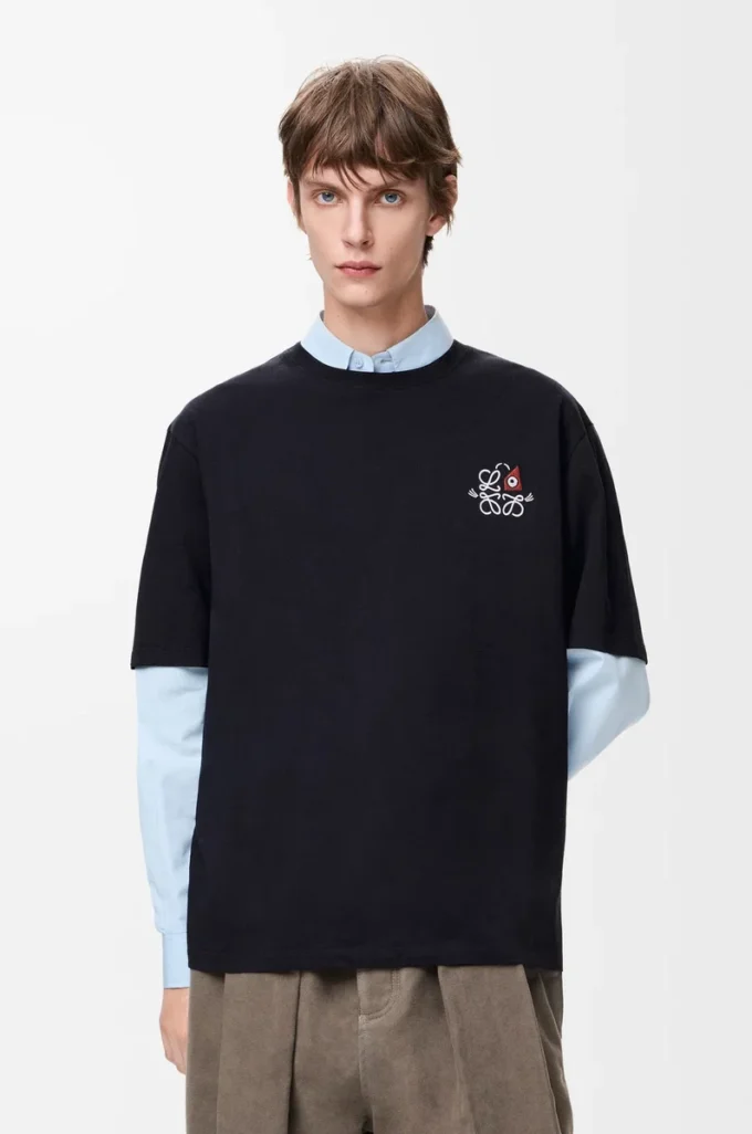 Camiseta holgada de algodón azul marino