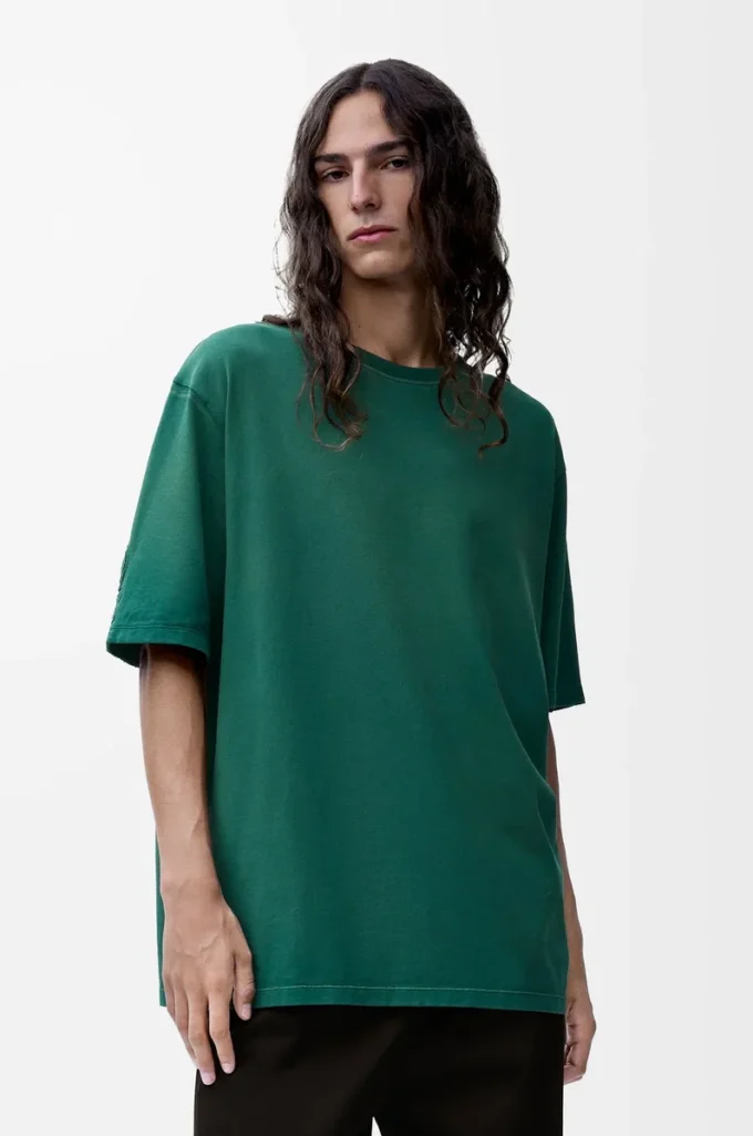 Camiseta holgada de algodón verde oscuro Camiseta holgada de algodón verde oscuro