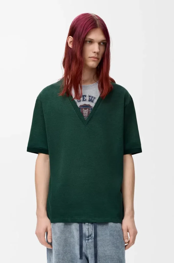Camiseta holgada de mezcla de algodón verde/gris Camiseta holgada de mezcla de algodón verde/gris
