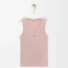 Camiseta sin mangas con anagrama en seda rosa claro Camiseta sin mangas con anagrama en seda rosa claro