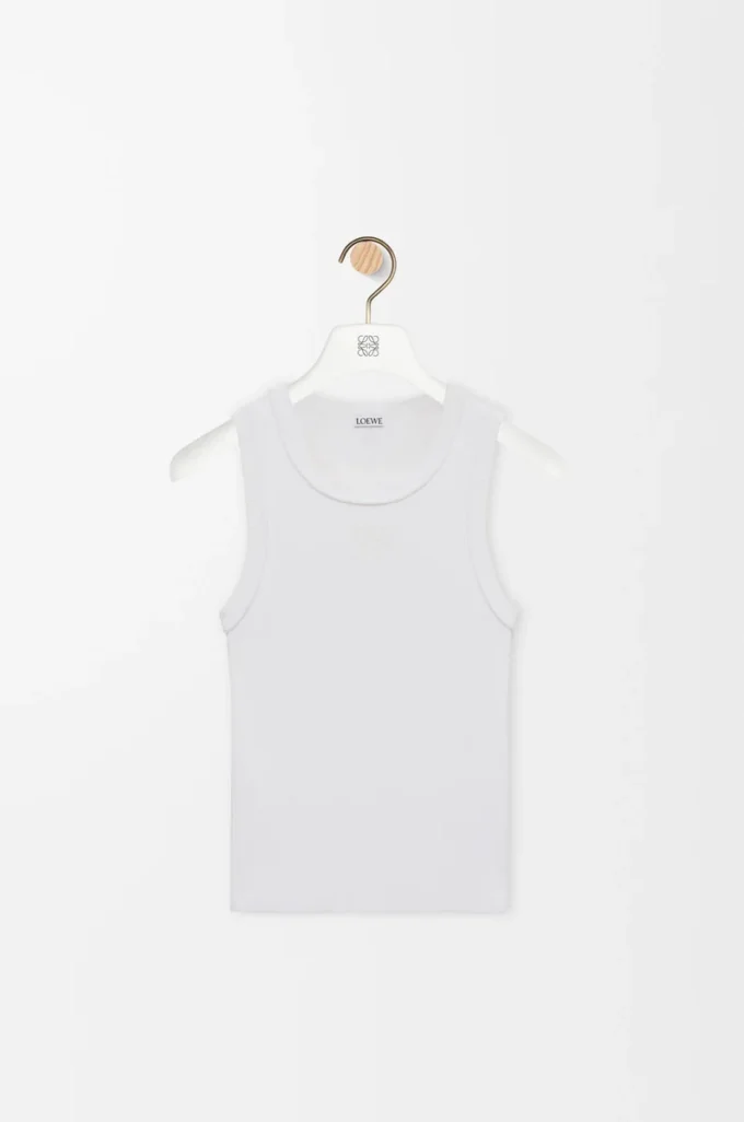 Camiseta sin mangas con anagrama en viscosa elástica Blanca Camiseta sin mangas con anagrama en viscosa elástica Blanca